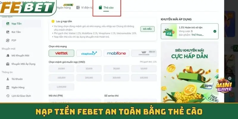 Nạp tiền Febet an toàn bằng thẻ cào